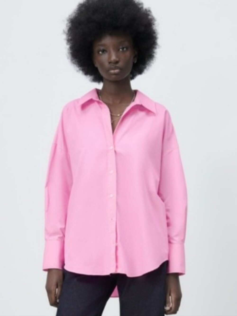 Zara Button-Down Poplin Pink Short Size S